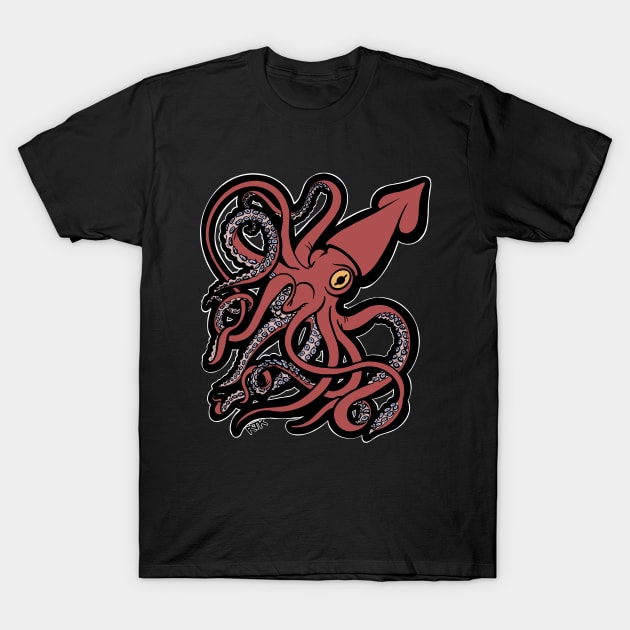 Red Giant Squid Architeuthis flat color T-Shirt by RJKpoyp